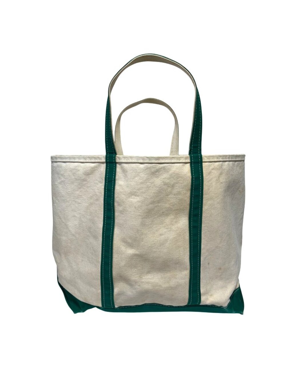 Vintage 80s L.L. Bean Boat Tote Canvas Bag Large Size With Green Handles